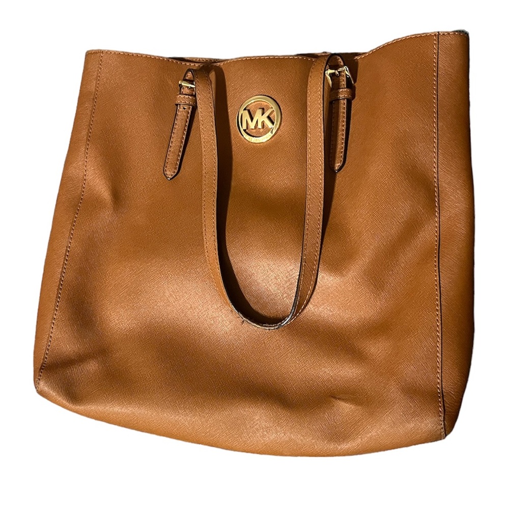 Camel Colored Leather Michael Kors Purse with Gold Detail